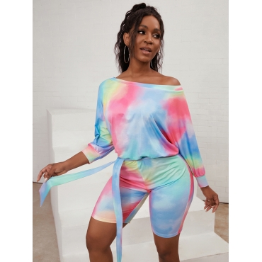 

Lovely Casual Bateau Neck Tie-dye Mutlicolor One-piece Romper, Multi