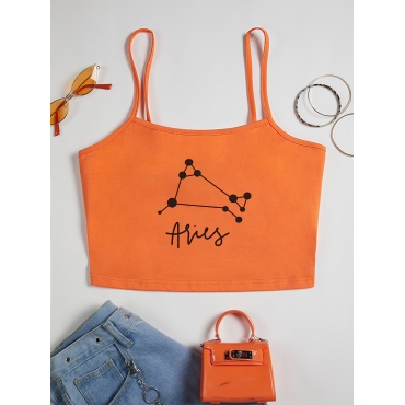 

LW COTTON Aries Casual Constellation Series Letter Print Orange Camisole