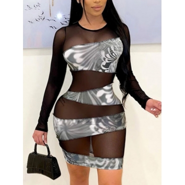 

LW Sweet Round Neck See-through Black Mini Dress