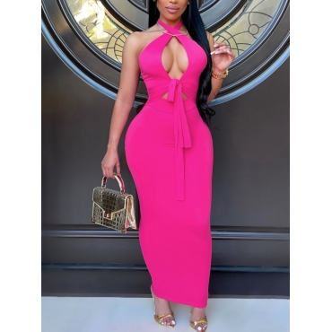

Lovely Sexy Bandage Hollow-out Design Rose Red Ankle Length Dress