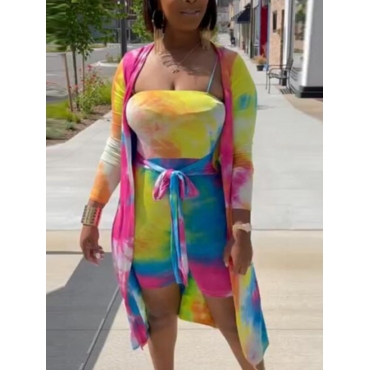 

LW Casual Tie-dye Bandage Design Multicolor Two Piece Shorts Set, Multi