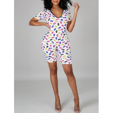 

Lovely Casual V Neck Letter Print White One-piece Romper