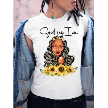 

LW Sunflower Letter Print White T-shirt