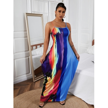 

LW Boho Print Patchwork Blue Floor Length Dress