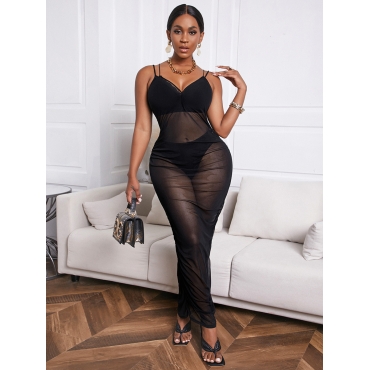 

LW SXY Backless See-through Black Ankle Length Dress