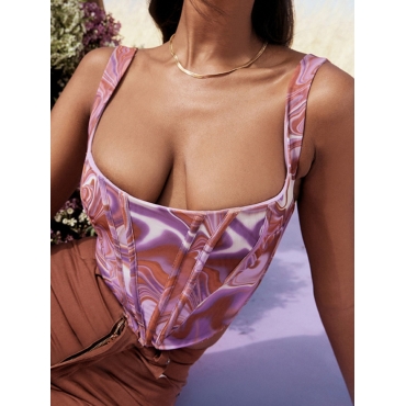 

Lovely U Neck Mixed Print Camisole, Multi