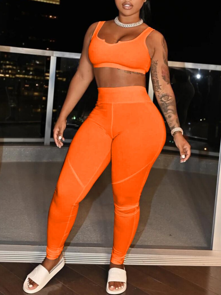 

LW High-waisted Crop Top Two Piece Pants Set, Croci