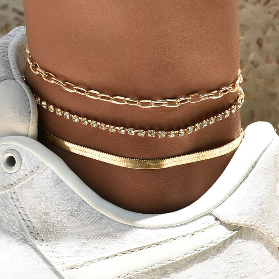 

LW Chain Bead Multilayer Anklet, Gold