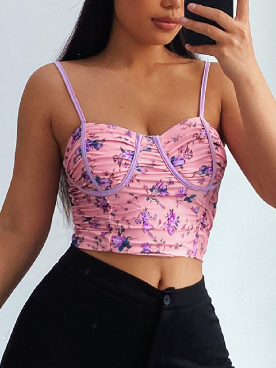 

Lovely Floral Print Ruched Camisole, Pink