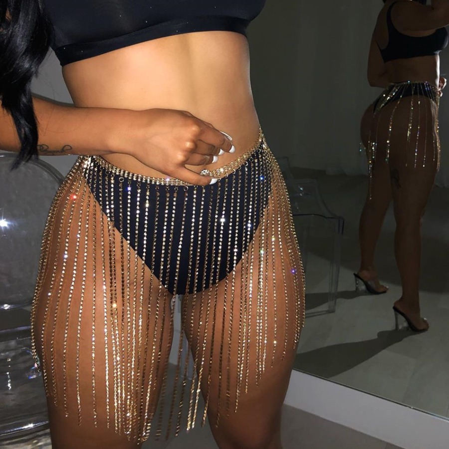 

LW SXY Sequined Tassel Design Body Chain, Gold