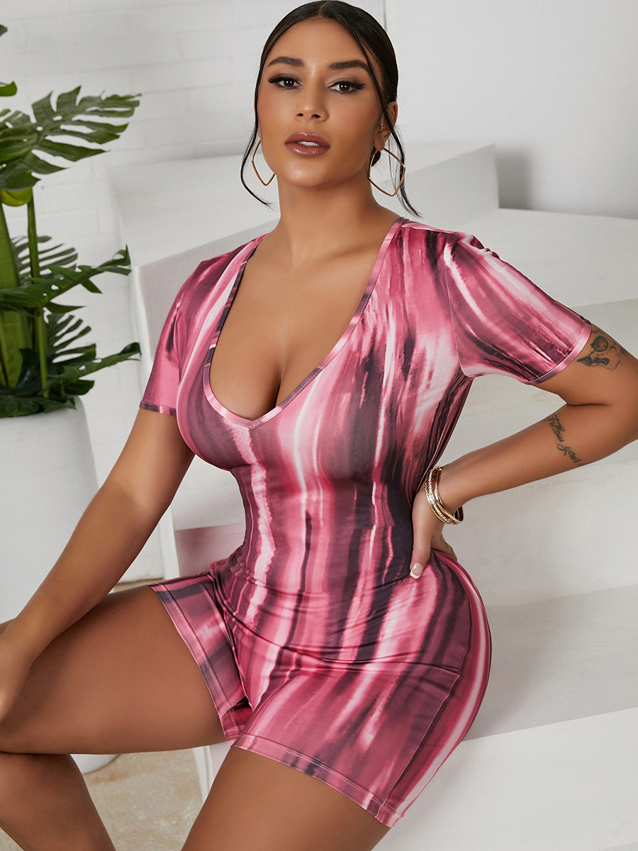 

LW SXY Gradient Drawstring Cut Out Romper, Dark pink
