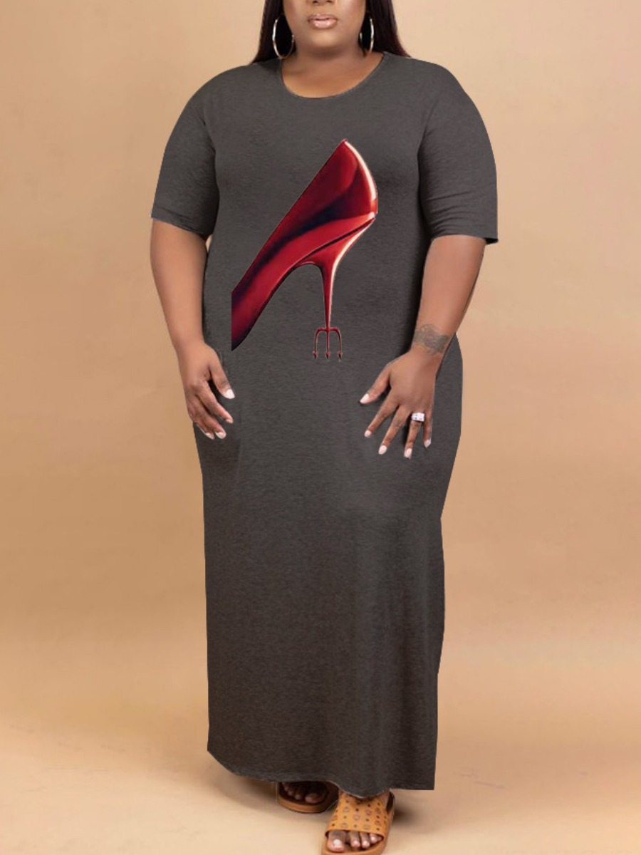 

LW Plus Size Round Neck Side Slit Dress, Grey