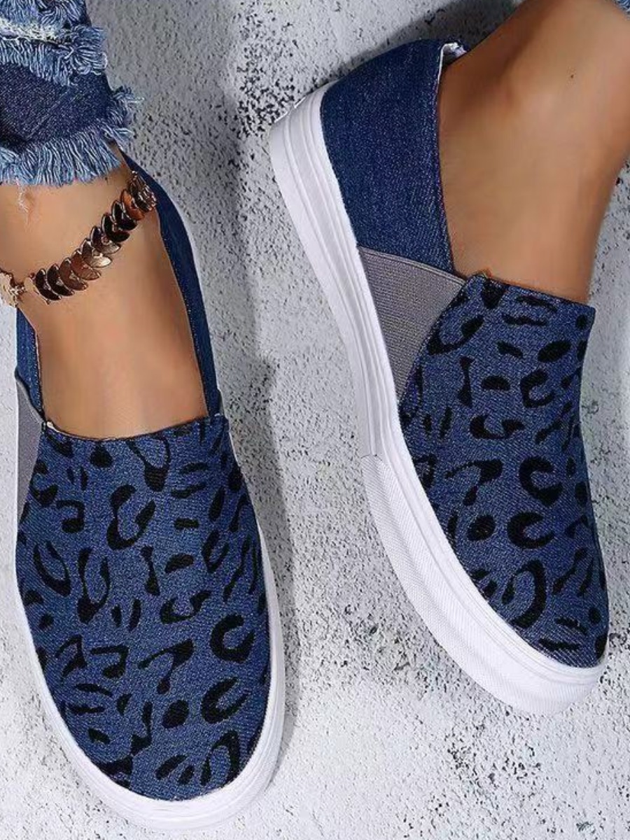 

Lovely Animal Print Patchwork Flats, Blue