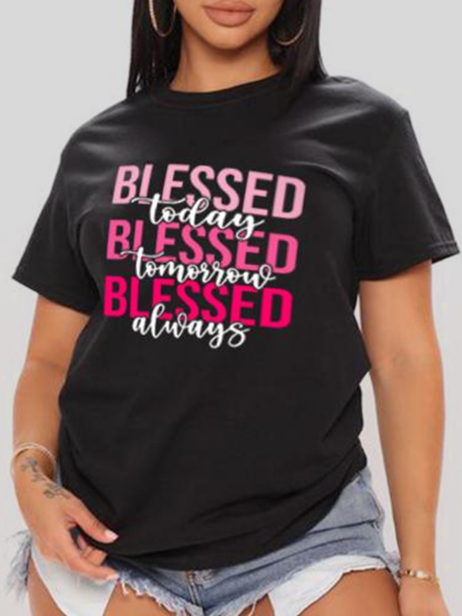 LW Round Neck Letter Print T-shirt