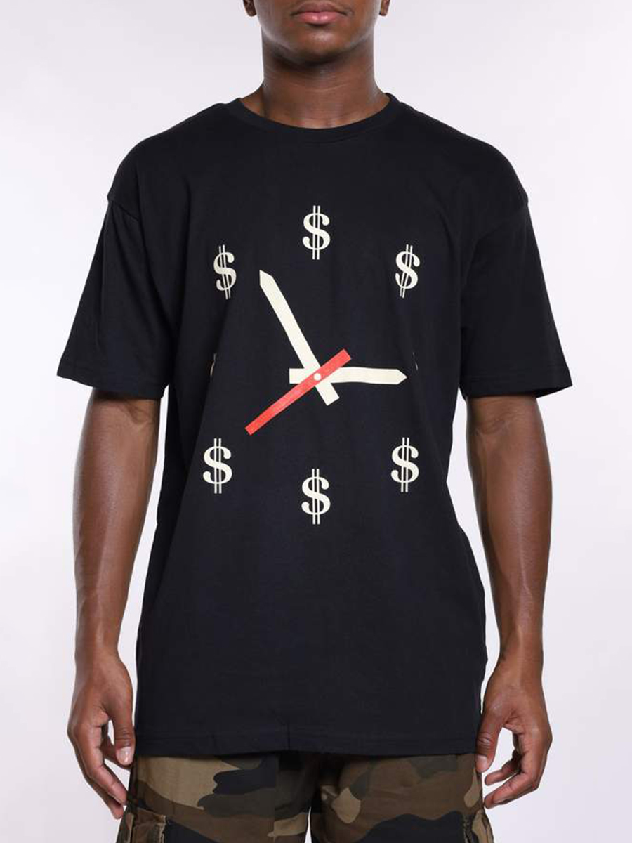 

Lovely Men Clock Letter Print T-shirt, Black