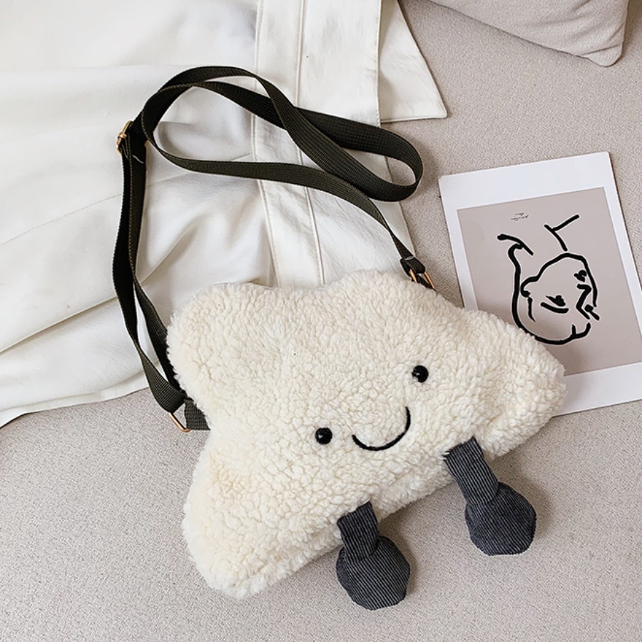 

Lovely Plush Cartoon Crossbody Bag, White