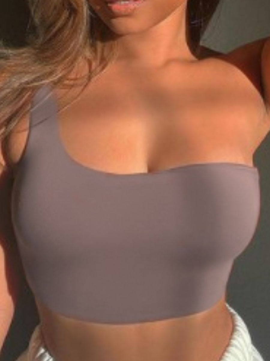 

Lovely One Shoulder Basic Skinny Camisole, Coffee