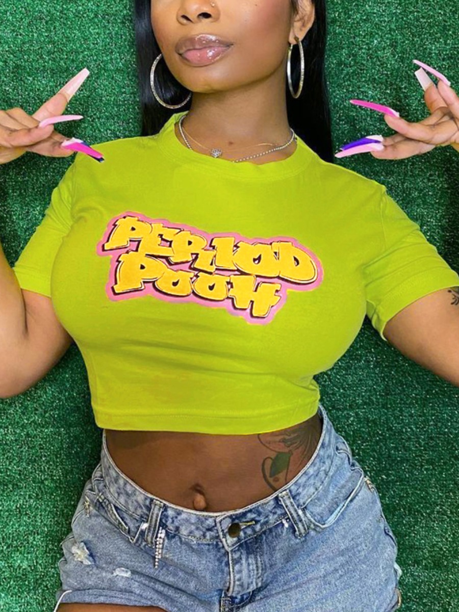 

Lovely Round Neck Letter Print T-shirt, Yellow