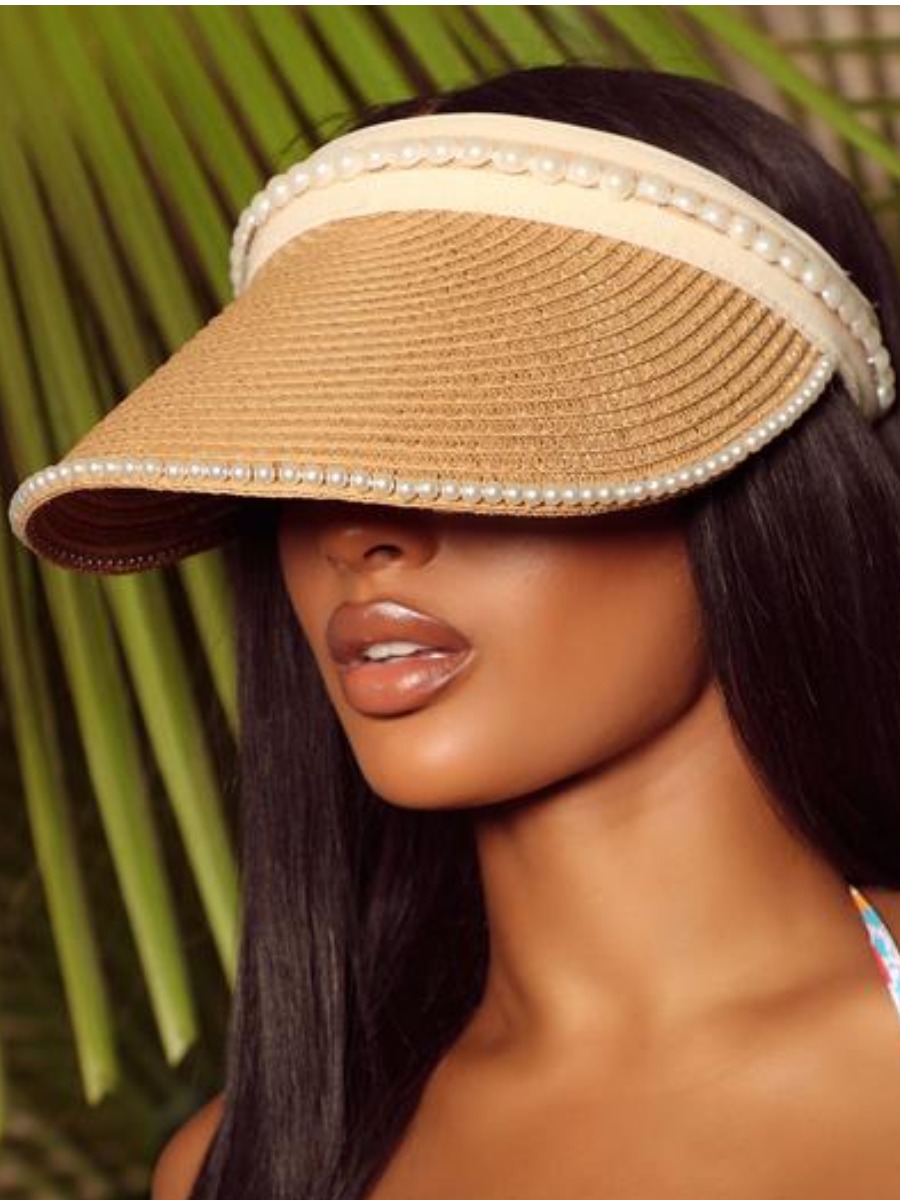 

LW Pearl Decoration Straw Hat, Khaki