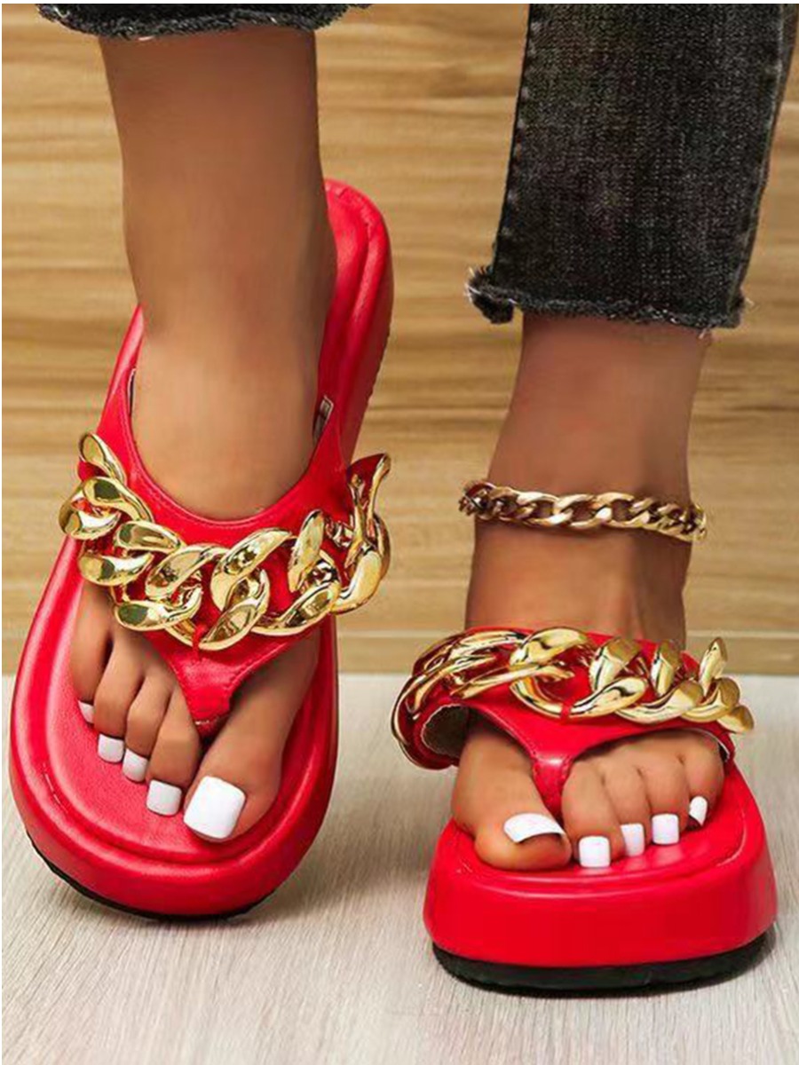 

LW BASICS Chain Decoration Platform Shoes, Red