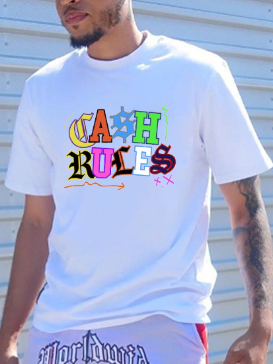 

LW Men Letter Print Patchwork T-shirt, White