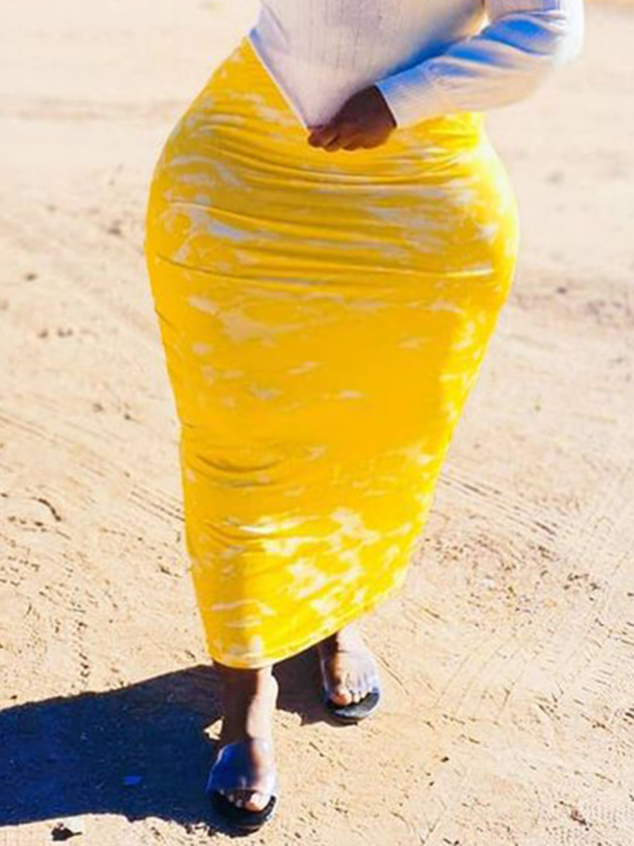 

Lovely Plus Size High-waisted Elastic Dress, Yellow