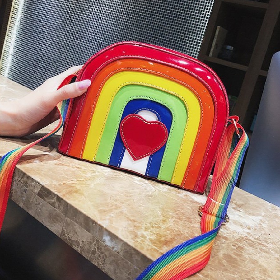 

LW Rainbow Stripe Heart Decor Crossbody Bag, Multi