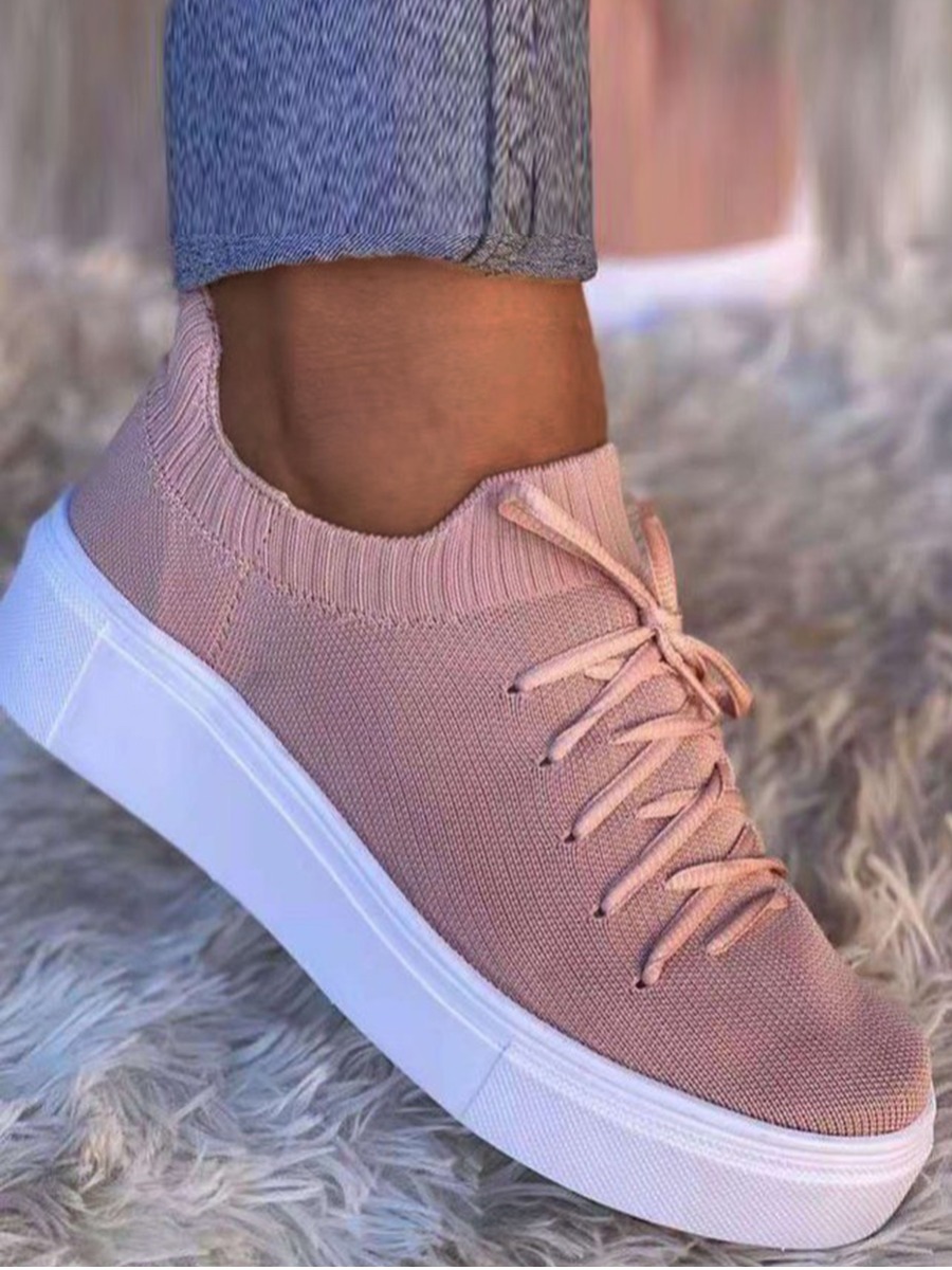 

Lovely Lace-up Patchwork Flats, Pink