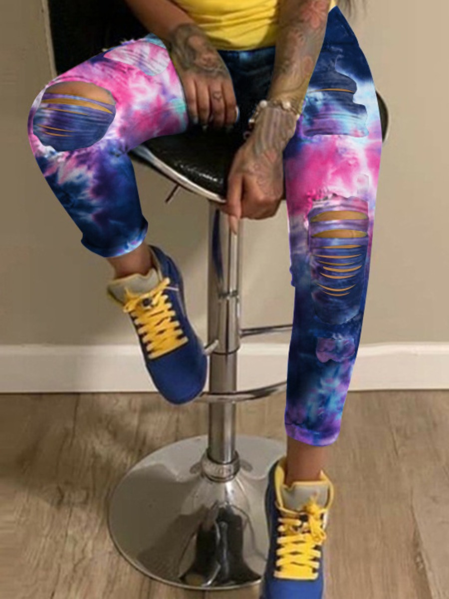 

LW Tie-dye Ripped Jeans, Deep blue