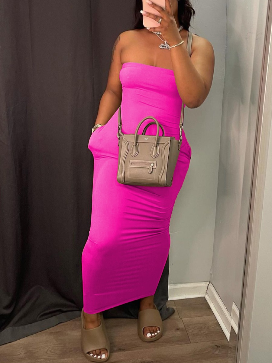 LW BASICS Off The Shoulder Pocket Design Bodycon Dress
