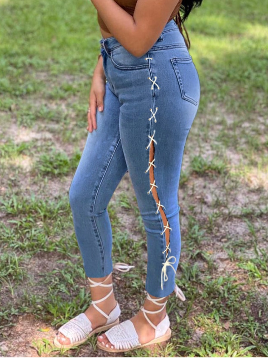 LW Stretch Bandage Hollow-out Design Jeans
