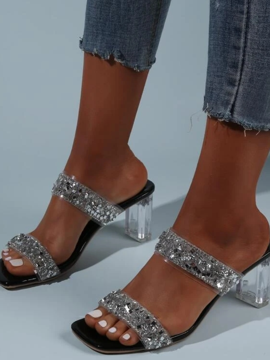 

Lovely Sequined Double Strap Heels, Black