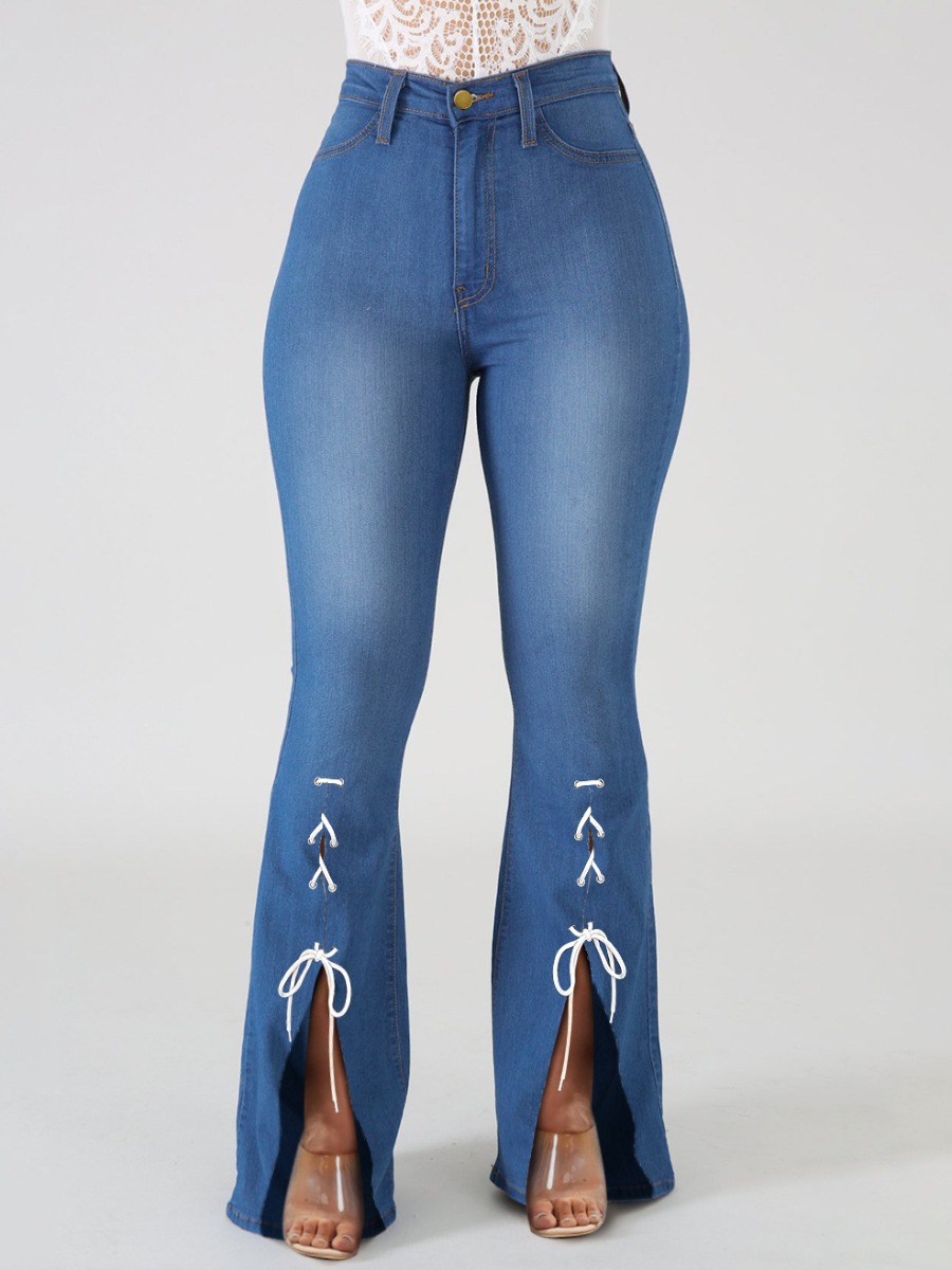 

LW High-waisted Slit Flared Jeans (No Stretch), Blue