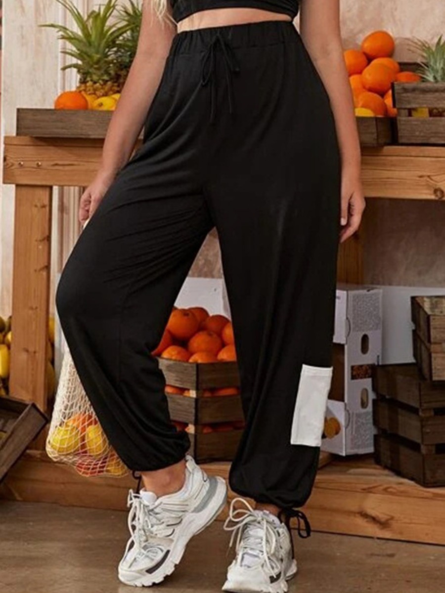 

Lovely Plus Size High-waisted Patchwork Pants, Black