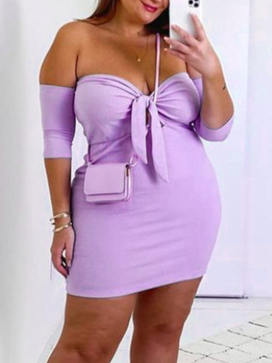 

LW Plus Size Off The Shoulder Bandage Design Dress, Lilac