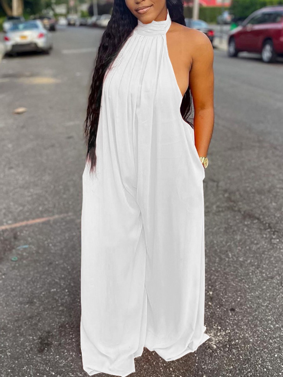 

LW Wide Fit Backless One-piece Jumpsuit, White