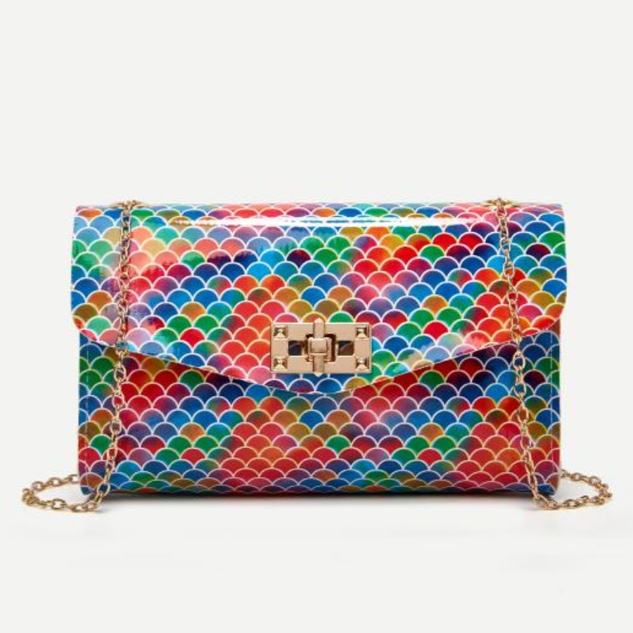 

LW Fish Scale Print Chain Strap Crossbody Bag, Multi