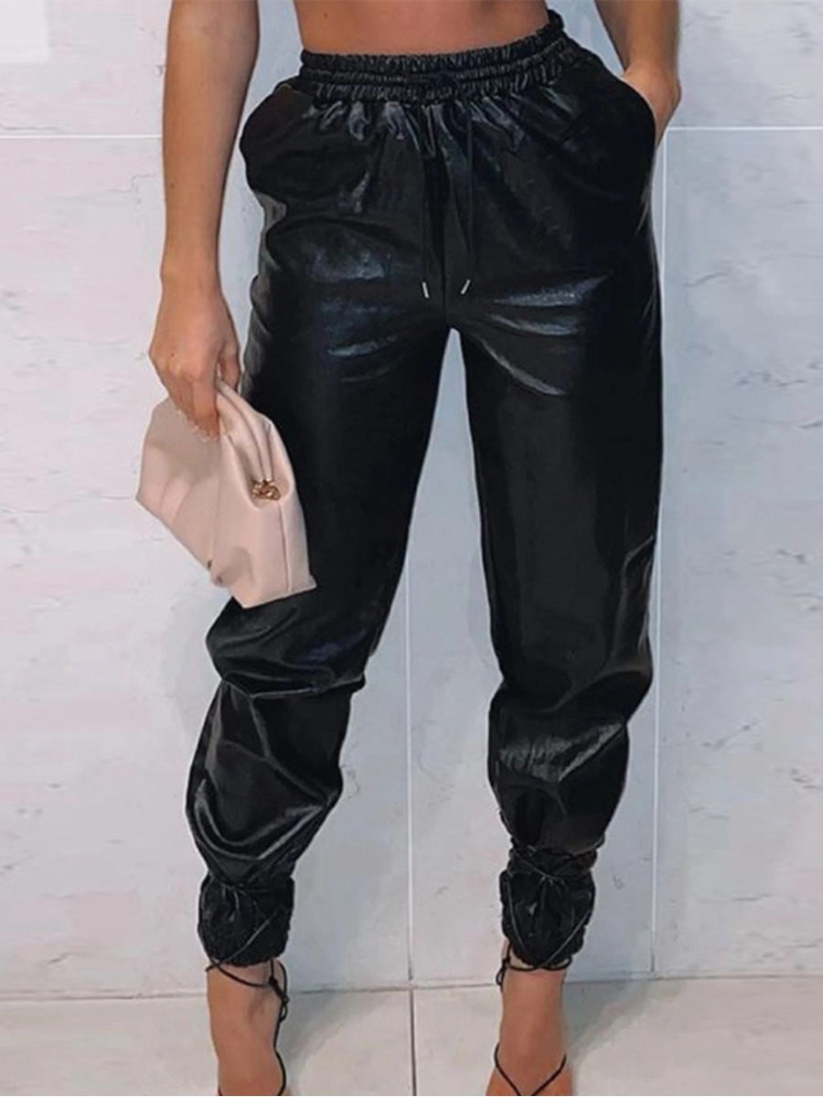 

Lovely Mid Waist Drawstring Pants, Black