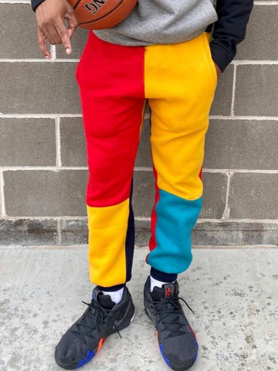 

LW Men Color-lump Patchwork Pants, Multi