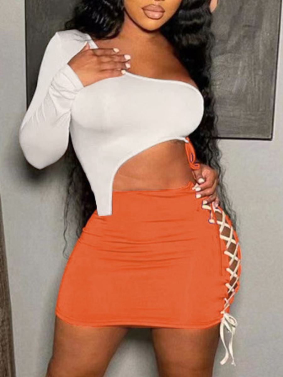 

Lovely Bandage Hollow-out Design Two Piece Skirt Set, Croci