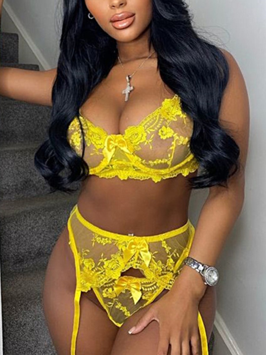 

LW SXY See-through Floral Decoration Secret Set, Yellow