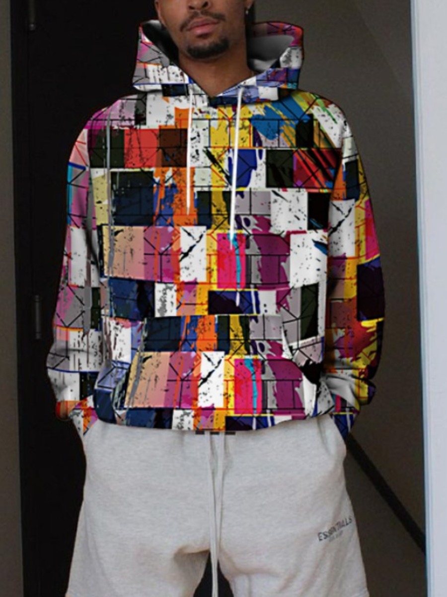 

LW BASICS Men Plaid Print Patchwork Oversized Hoodie, Multi