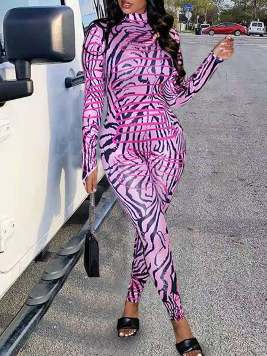 

Lovely Zebra Striped Basic Skinny One-piece Jumpsuit, Multi
