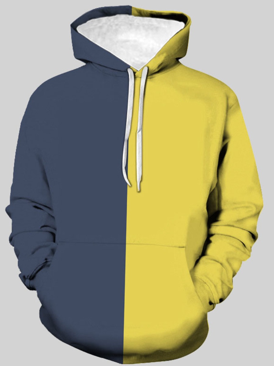 

LW Men Hooded Collar Color-lump Hoodie, Yellow