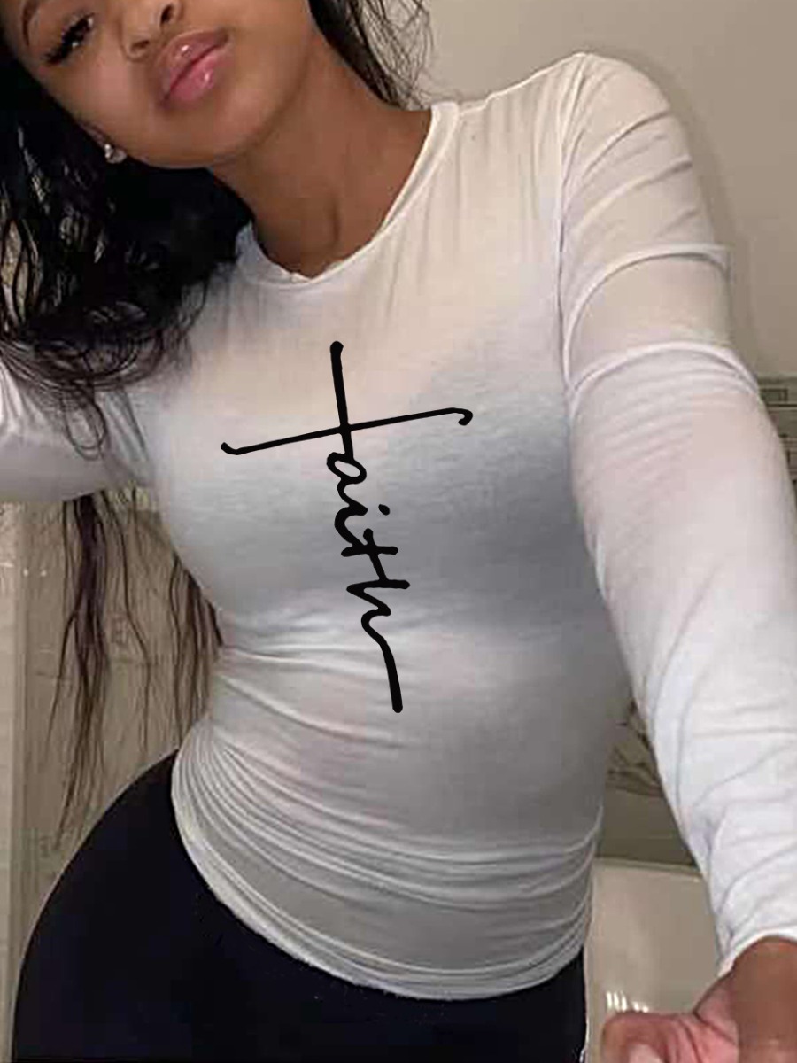 

LW COTTON Plus Size Material Series Letter Print T-shirt, White