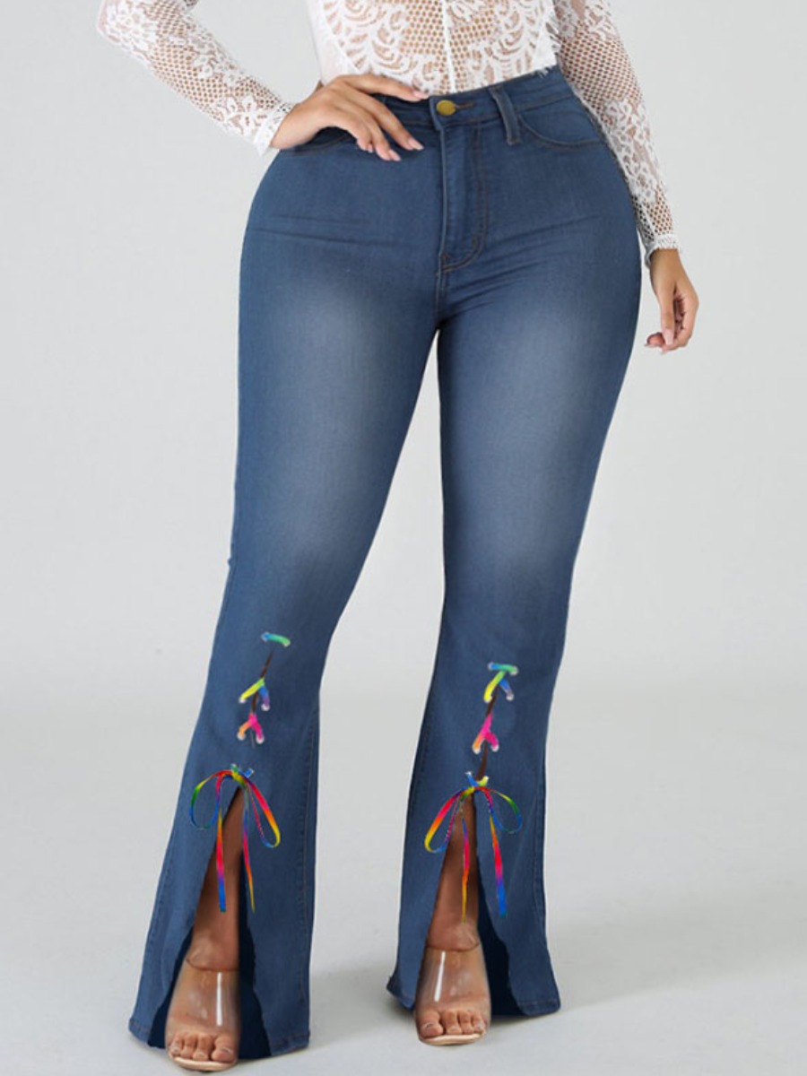

LW Plus Size Stretch Bandage Design Flared Jeans, Blue