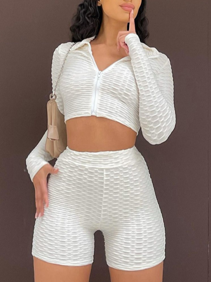 

LW Textured Crop Top Shorts Set, White
