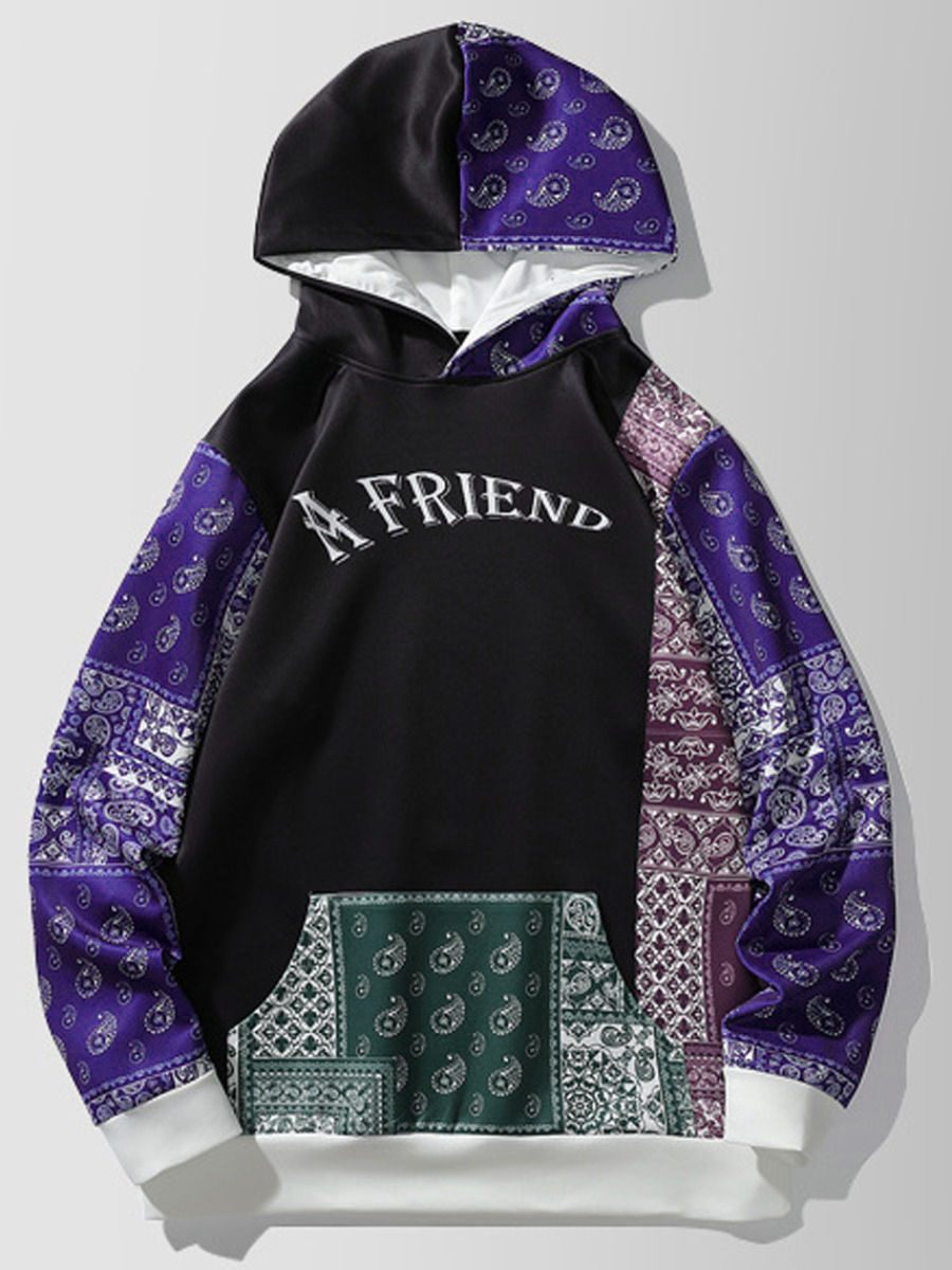 

Lovely Men Cashew Letter Print Hoodie, Black