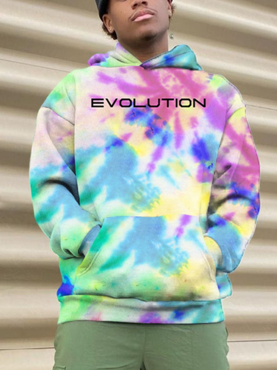 

LW Men Letter Print Tie-dye Oversized Hoodie, Multi