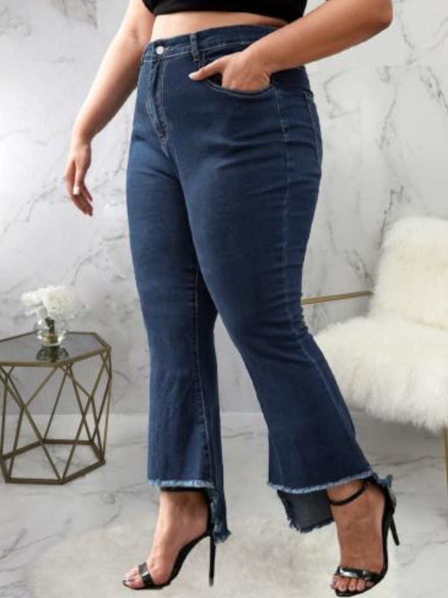 LW High Stretchy Raw Edge Flared Jeans